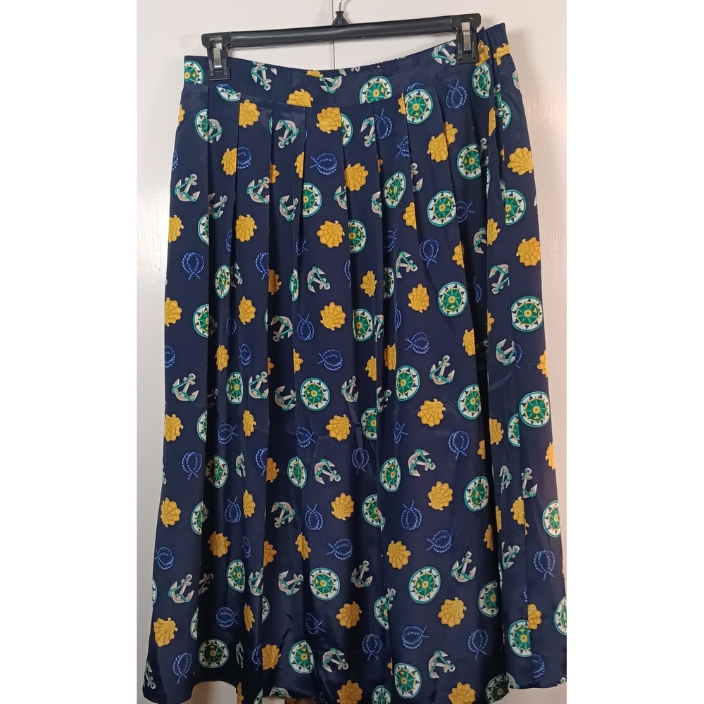 VTG Leslie Fay Womens Nautical Print Midi Skirt 16 Preppy coastalcore anchor
